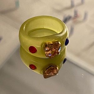 Plastic Green Pink Gem Heart Ring